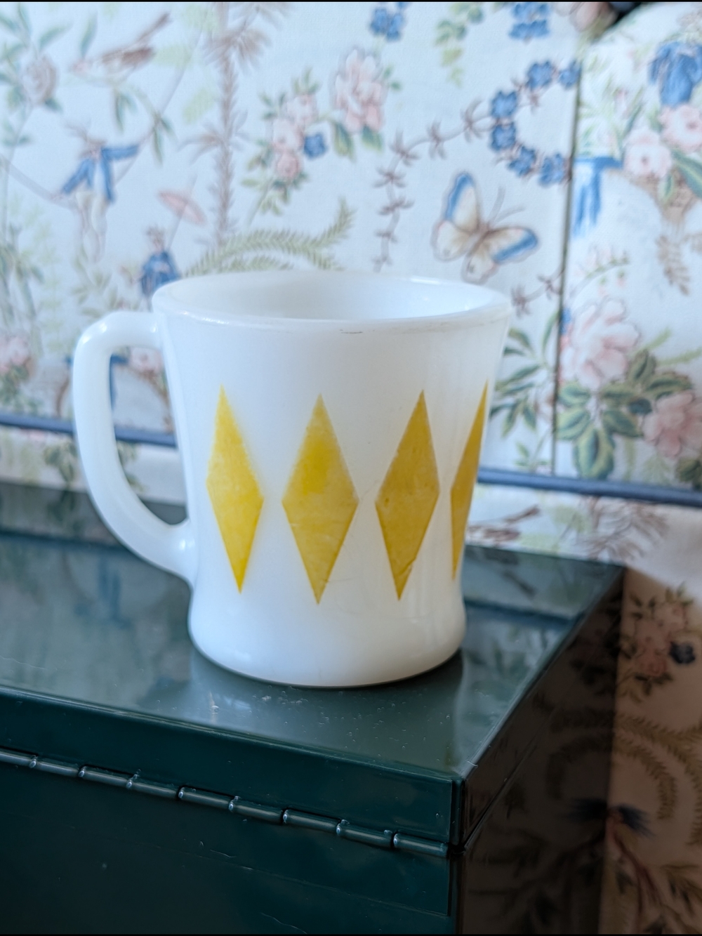 Fire King Yellow Diamond Milk Glass Mug
